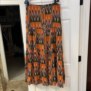 Veronica Beard Zigzag A-Line maxi Skirt in Orange and Green